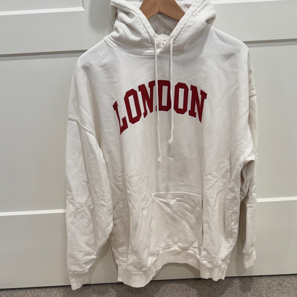 Brandy Melville White Hoodie with Red London Print